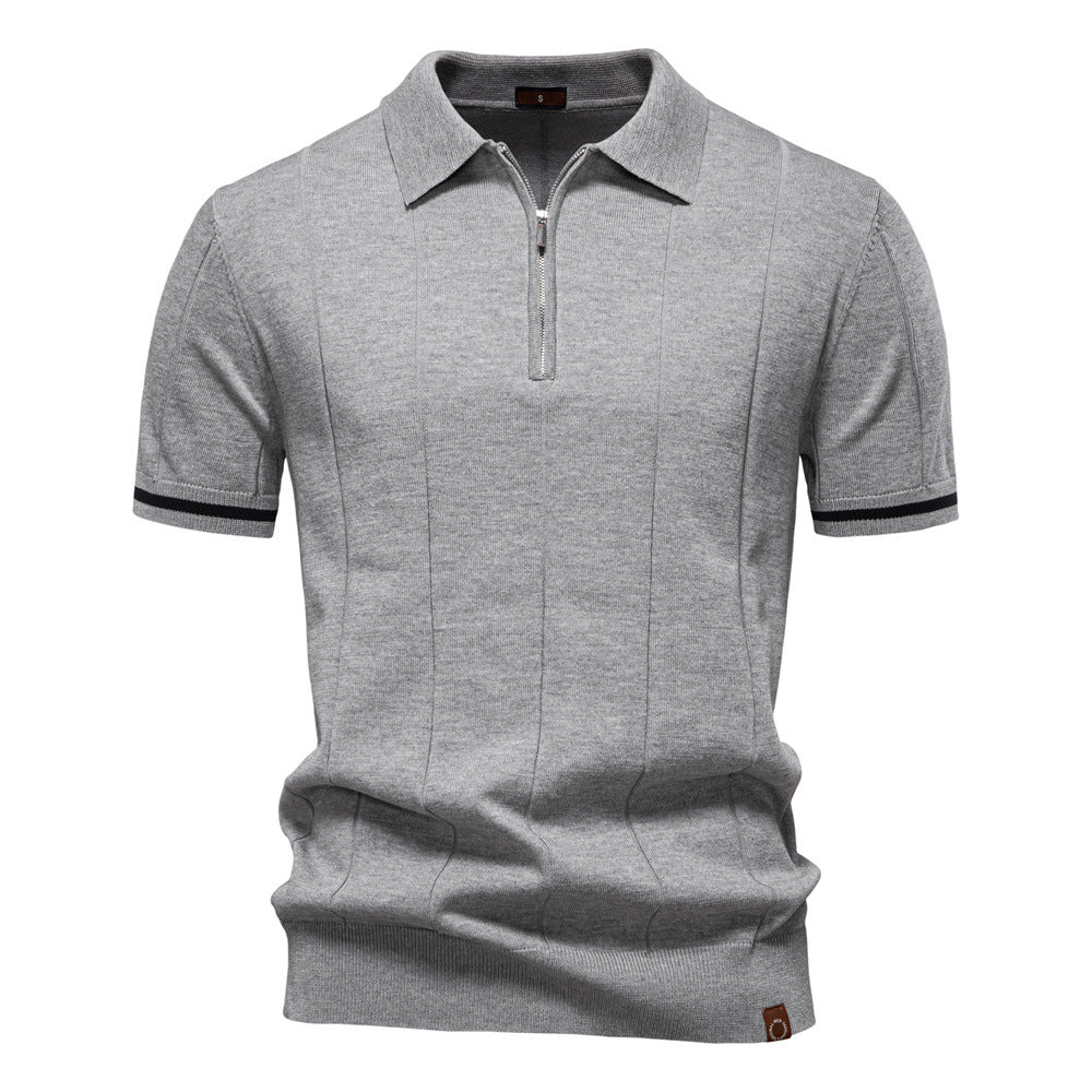 Men Premium Knit Zip‑Up Polo Shirt