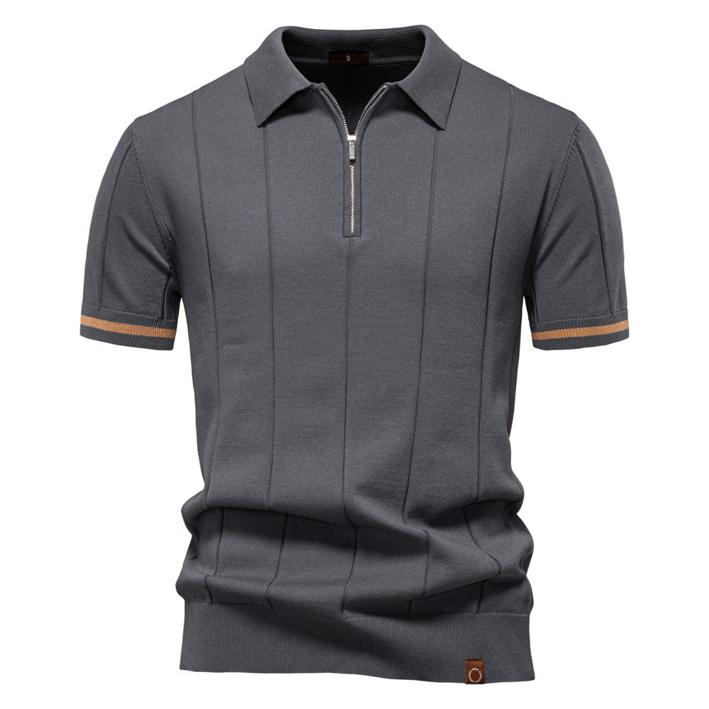Men Premium Knit Zip‑Up Polo Shirt