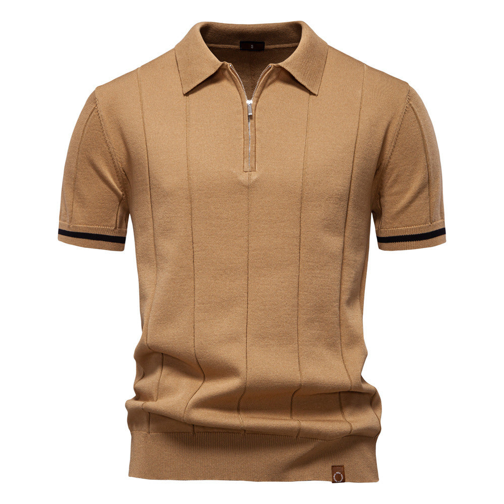 Men Premium Knit Zip‑Up Polo Shirt