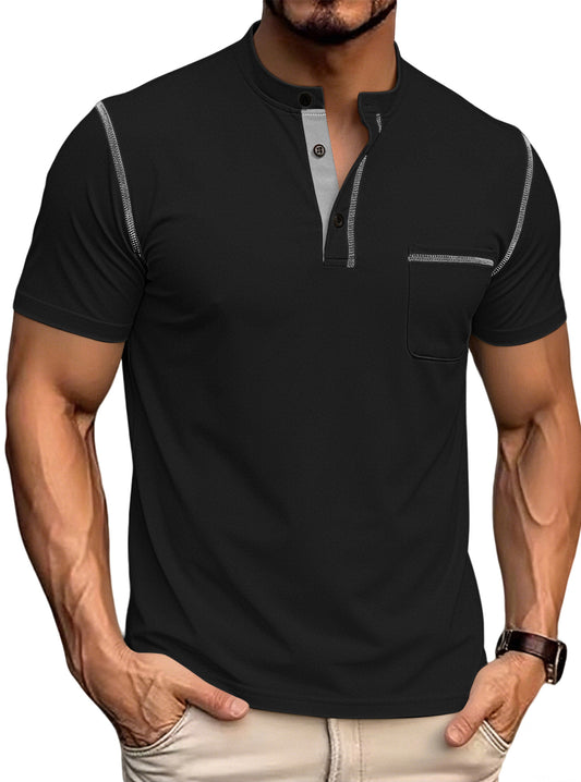 Men's Stand Collar Henley Polo Shirt
