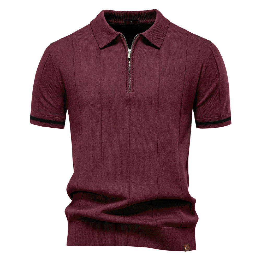 Men Premium Knit Zip‑Up Polo Shirt