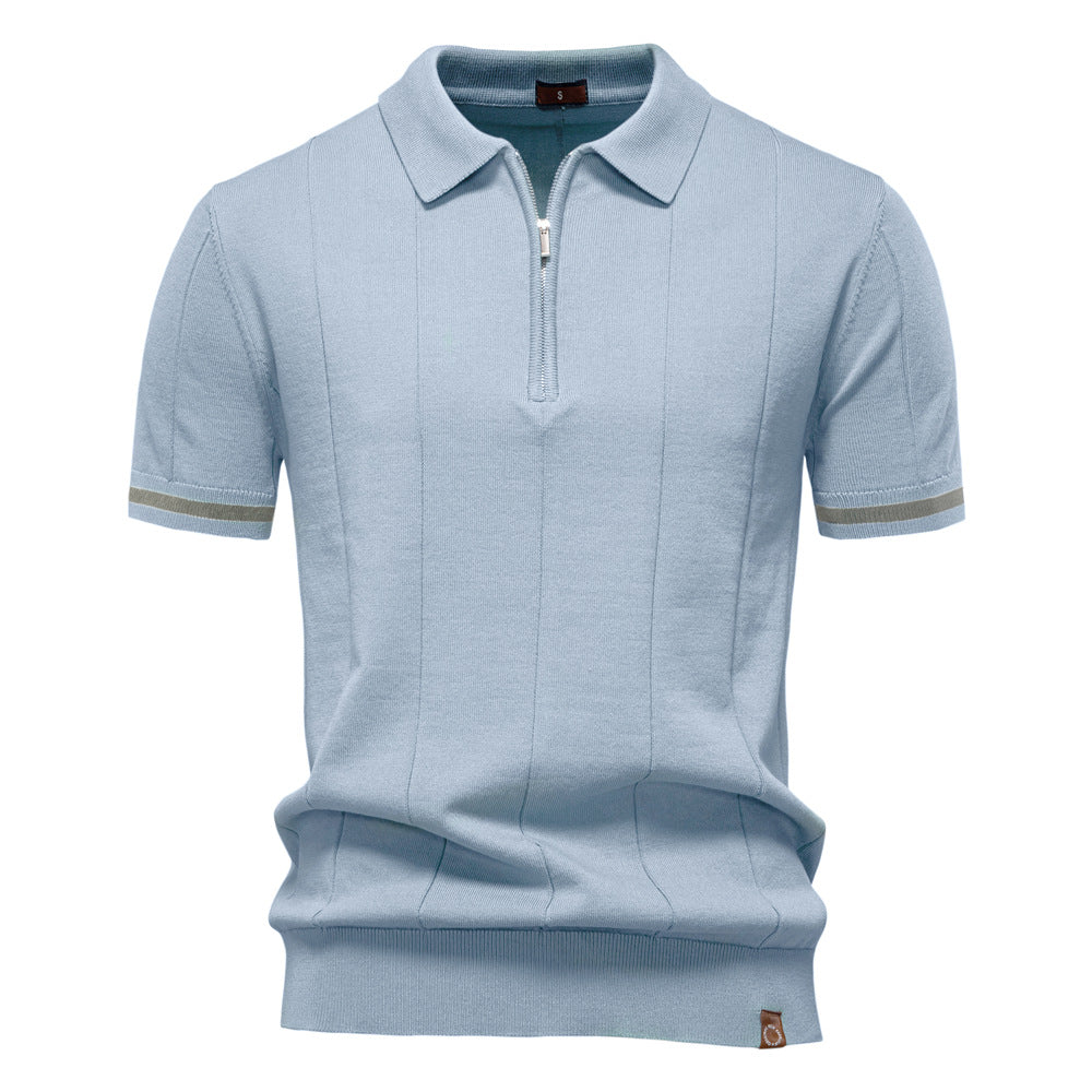 Men Premium Knit Zip‑Up Polo Shirt