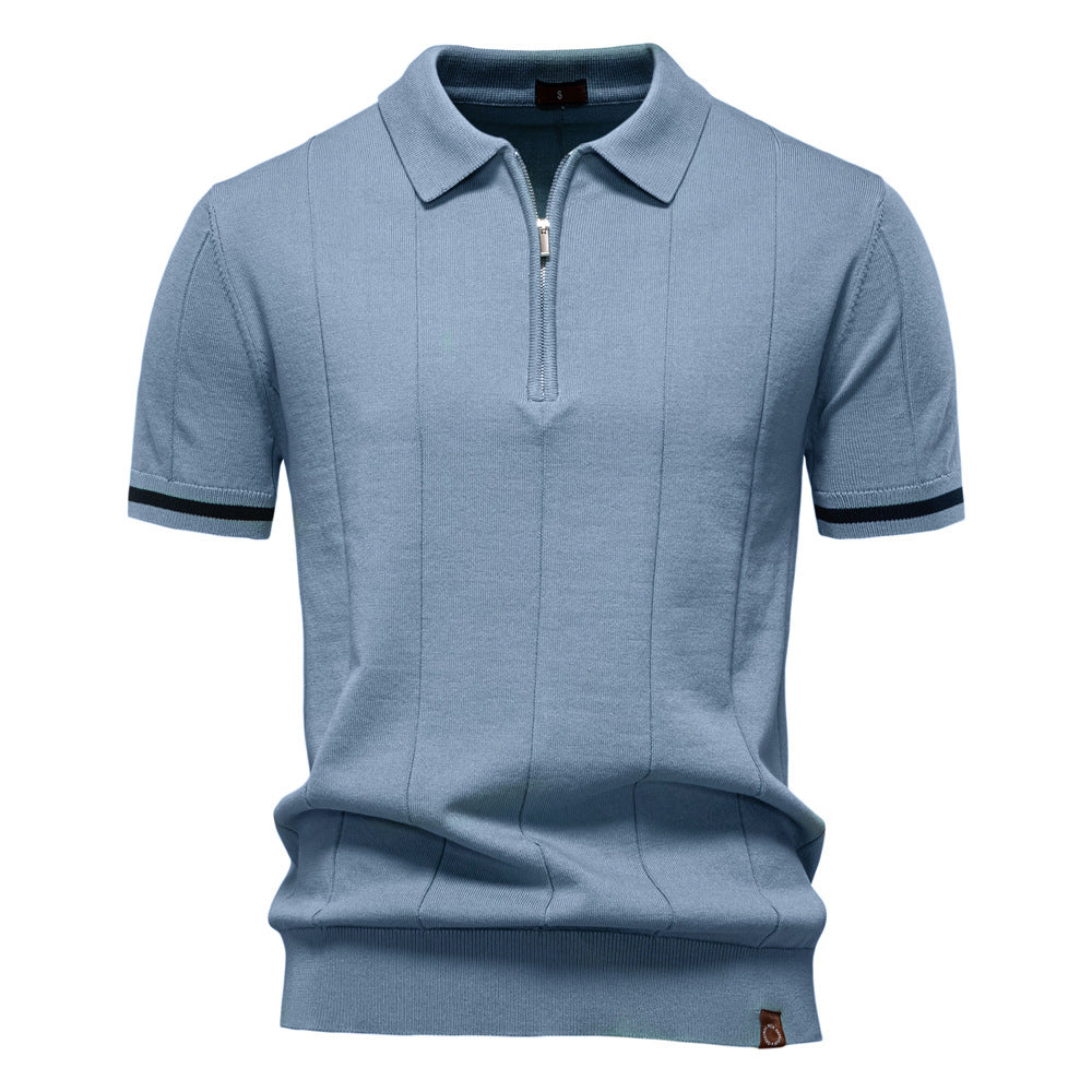 Men Premium Knit Zip‑Up Polo Shirt